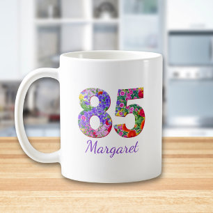 85th Birthday Gift Floral 85 Personalised for Her Coffee Mug