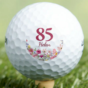 85th Birthday Gift for Her Pink Floral Custom Golf Balls