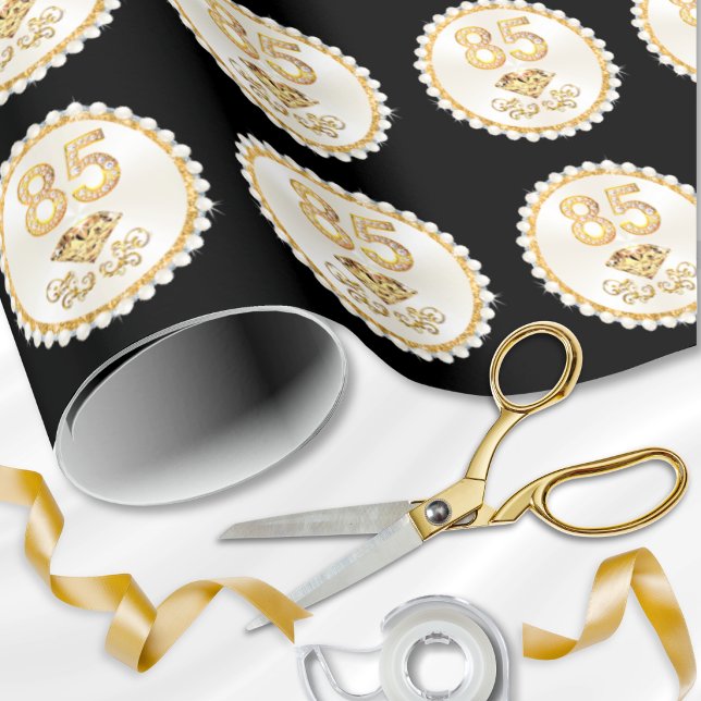 85th Birthday Gift Wrap for 85th Birthday Presents (85th birthday party ideas. 85th birthday wrapping paper for your 85th birthday presents. Black Gold.)