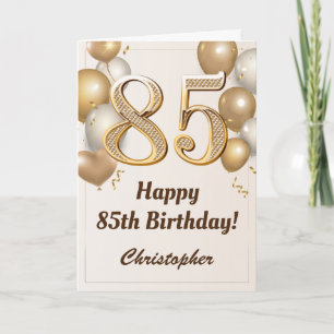 85th Birthday Gold Balloons and Confetti Birthday Card