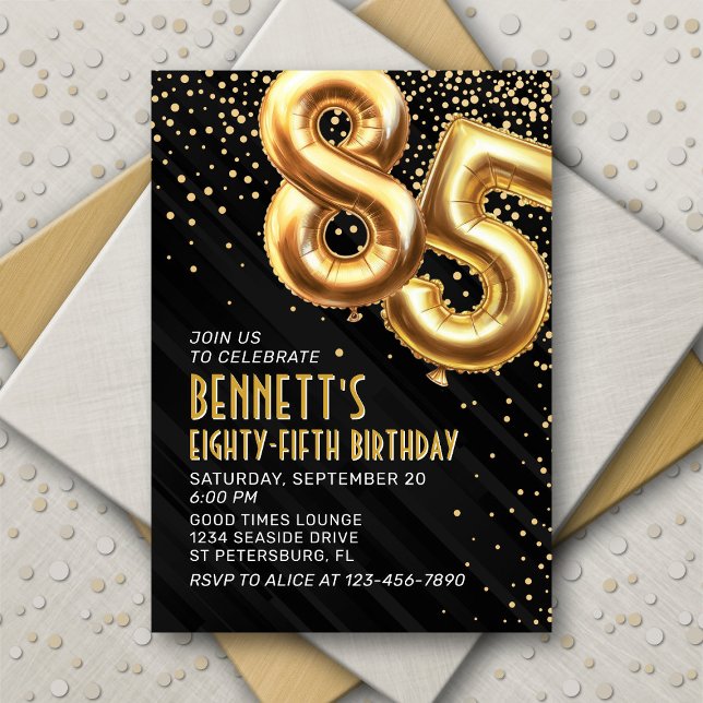 85th Birthday Gold Black Invitation (Creator Uploaded)