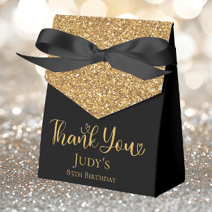 85th Birthday Gold Glitter Black Thank You Favour Box