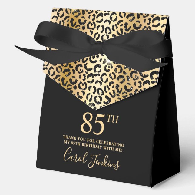 85th Birthday Gold Leopard Print Thank You  Favour Box (Front)