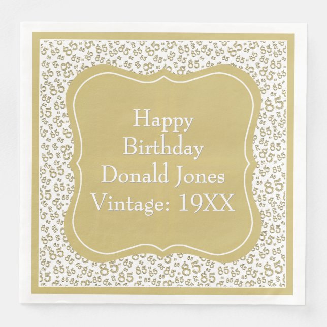 85th Birthday Gold/White Bracket Number Pattern Napkin (Front)