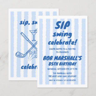 85th Birthday Golf Bold Blue Typography Stripes Invitation