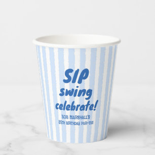 85th Birthday Golf Bold Blue Typography Stripes Paper Cups