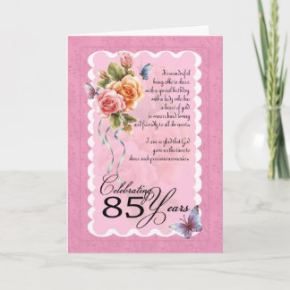 85th birthday greeting card - roses and butterfly