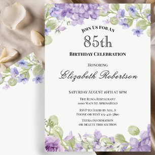 85th Birthday Invitation Elegant Purple Floral