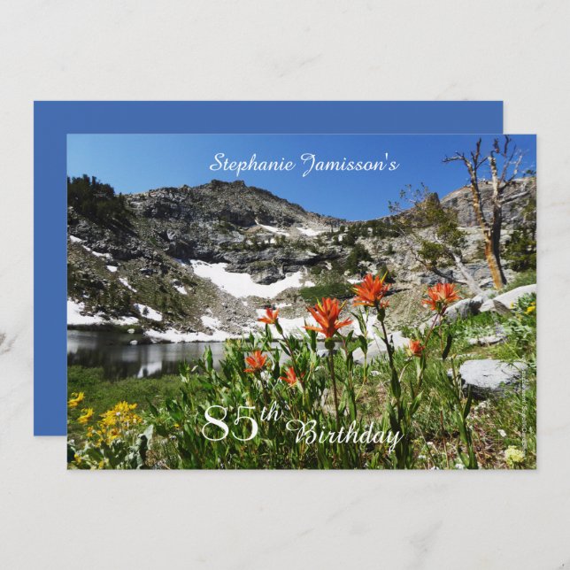 85th Birthday Invitation, Mountains, Wildflowers Invitation (Front/Back)