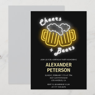 85th birthday invitations Cheers Beers Neon