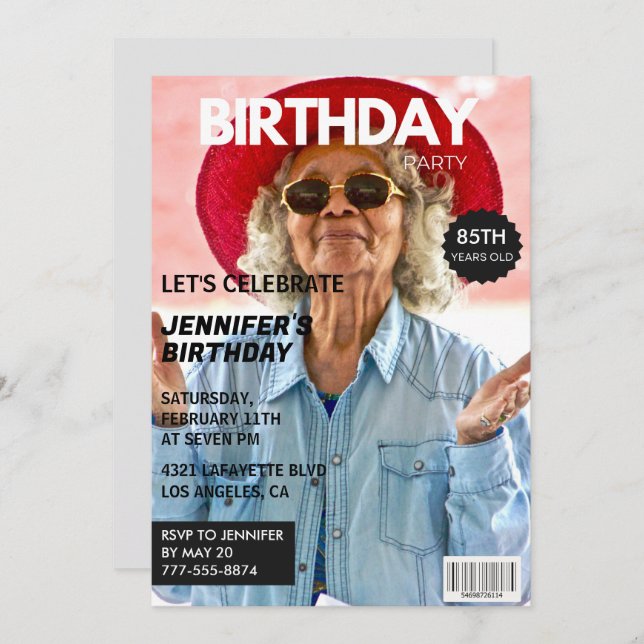 85th birthday invitations for her Magazine Cover (Front/Back)