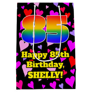85th Birthday: Loving Hearts Pattern, Rainbow # 85 Medium Gift Bag