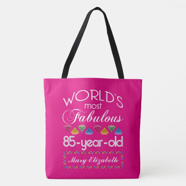85th Birthday Most Fabulous Colourful Gems Pink Tote Bag (Front)