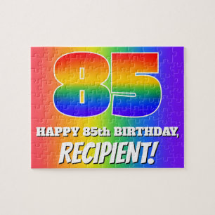 85th Birthday — Multicolored Rainbow Pattern “85” Jigsaw Puzzle