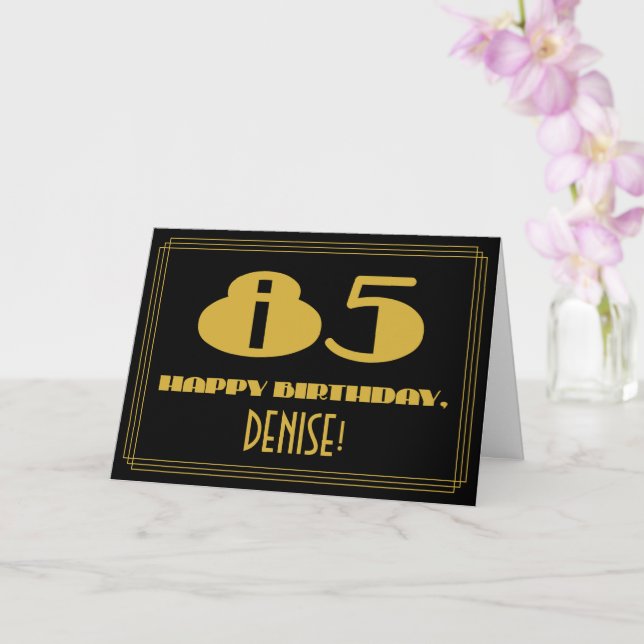 85th Birthday: Name + Art Deco Inspired Look "85" Card (Orchid)