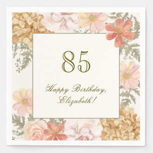 85th Birthday Napkin Autumn Colour Floral Ivory