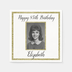 85th Birthday Napkins Custom Photo White and Gold 