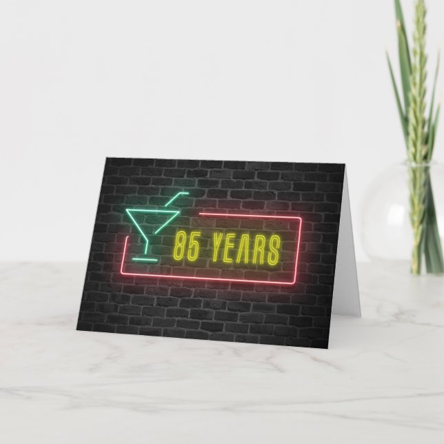 85th Birthday Neon Sign on Brick Card (Front)
