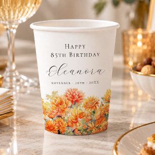 85th Birthday November Birth Flower Chrysanthemum Paper Cups