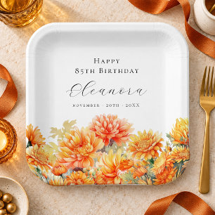 85th Birthday November Birth Flower Chrysanthemum Paper Plate