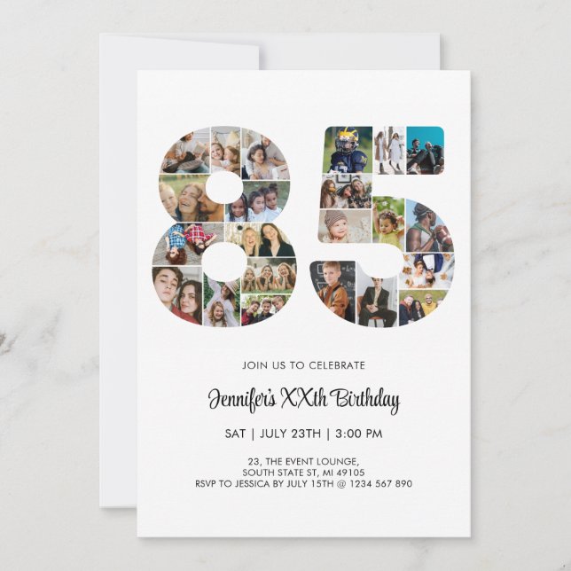 85th Birthday Number 85 Custom Photo Collage Invitation (Front)