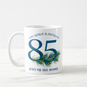 85th Birthday Or Anniversary Peacock Feather Coffee Mug