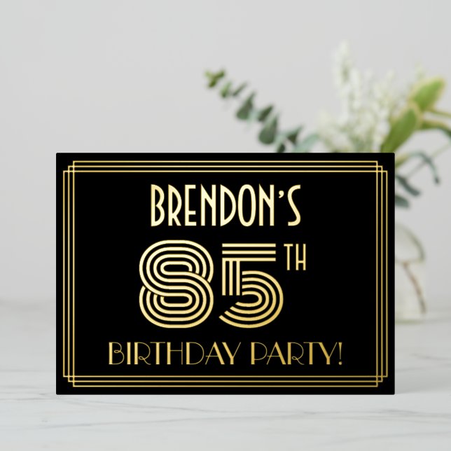 85th Birthday Party — Art Deco Style “85” + Name (Standing Front)