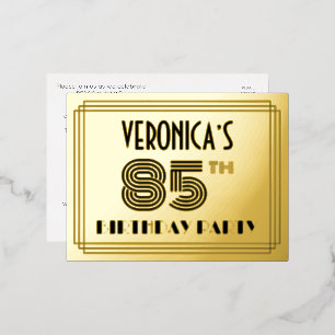 85th Birthday Party ~ Art Deco Style “85” + Name Foil Invitation Postcard