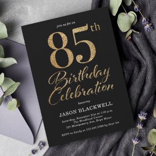 85th Birthday Party Black & Gold Invitation