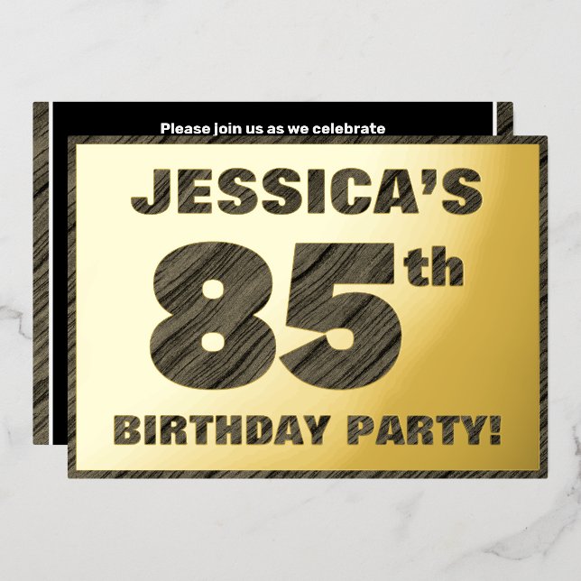 85th Birthday Party — Bold, Faux Wood Grain Text (Front/Back)
