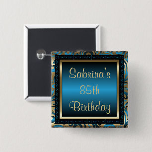 85th Birthday Party   DIY Text   Blue and Gold 15 Cm Square Badge
