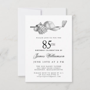 85th Birthday Party Elegant Black White Golf Invitation
