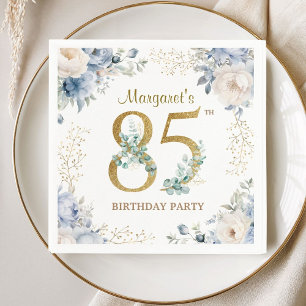 85th Birthday Party Elegant Dusty Blue Floral Napkin