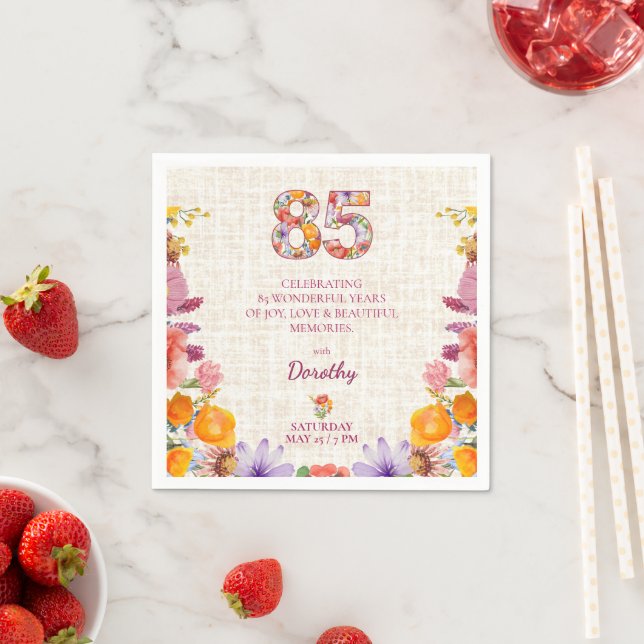 85th Birthday Party - Elegant Floral Number 85 Napkin (Insitu)