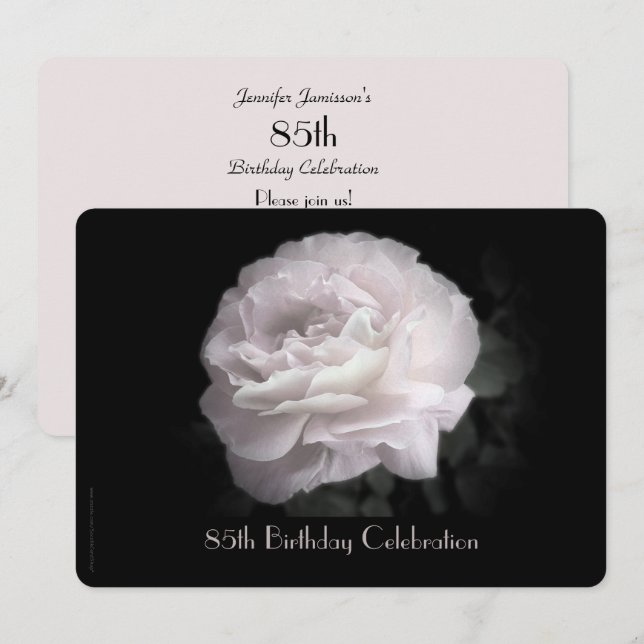 85th Birthday Party Elegant Pale Pink Rose Floral Invitation (Front/Back)