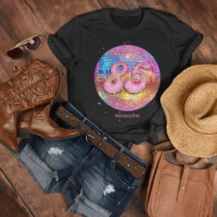 85th Birthday Party Gold Pink Glitter Disco Ball T-Shirt