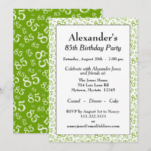 85th Birthday Party Green/White Number Pattern Invitation