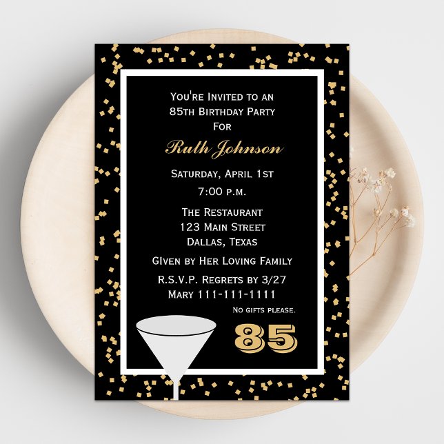 85th Birthday Party Invitation 85 and Confetti (Creator Uploaded)