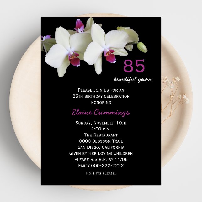 85th Birthday Party Invitation Orchids (Creator Uploaded)