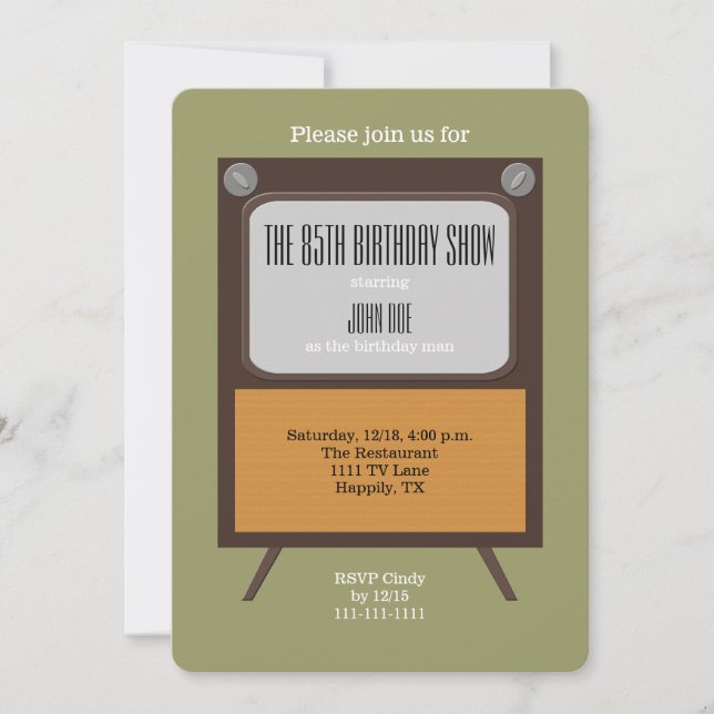 85th Birthday Party Invitation Vintage TV (Front)