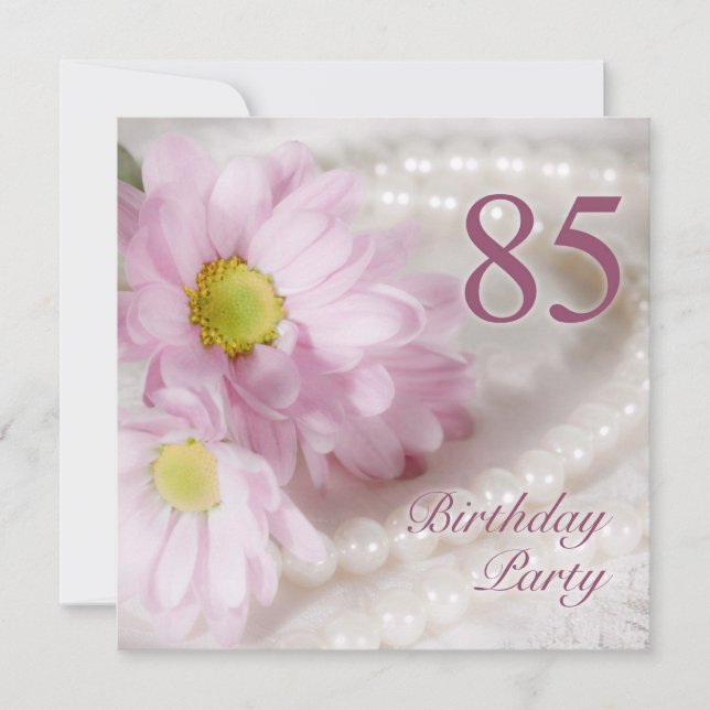 85th Birthday party invitation with daisies (Front)
