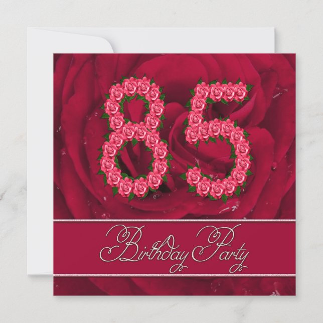 85th birthday party invitation with roses (Front)