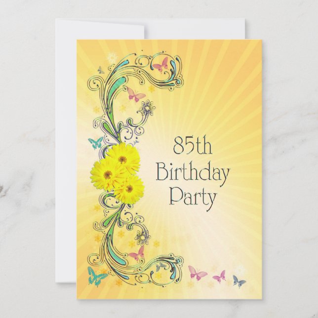 85th Birthday party Invitation with yellow flowers (Front)