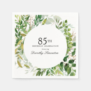 85th Birthday Party Modern Green Botanical Napkin