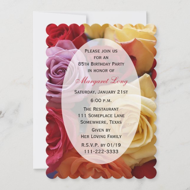 85th Birthday Party Multi Colour Roses Invitation (Front)
