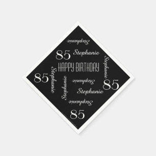85th Birthday Party Name Black and White Paper Napkin