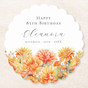 85th Birthday Party November Birth Month Flower Paper Coaster