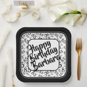 85th Birthday Party Number Pattern Black White Paper Plate