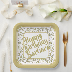 85th Birthday Party Number Pattern Gold White Paper Plate