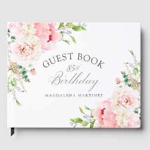 85th Birthday Party Pink Floral Custom Guest Book